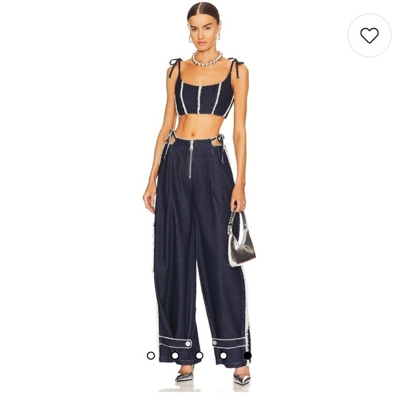 NWT Ceren Ocak Low waist pleated pant in navy blue - Picture 1 of 14